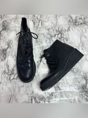 Eileen Fisher Black Lace-Up Platform Ankle Boots wedge size 10 whimsygoth